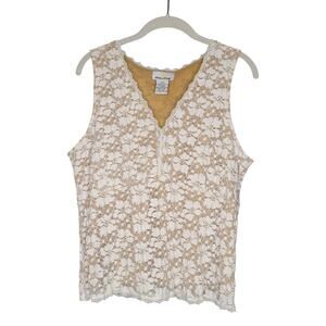 VTG K. Kirkwood Y2K Babydoll Lace Tank Top Women's Size L White Floral Softgirl